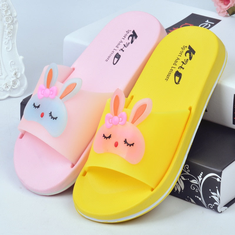 Cartoon Rabbit Girls Slippers Casual Boys Summer Beach Sandals Kids Shoes Outdoor PVC Cartoon Home Bathroom Children Flip Flops