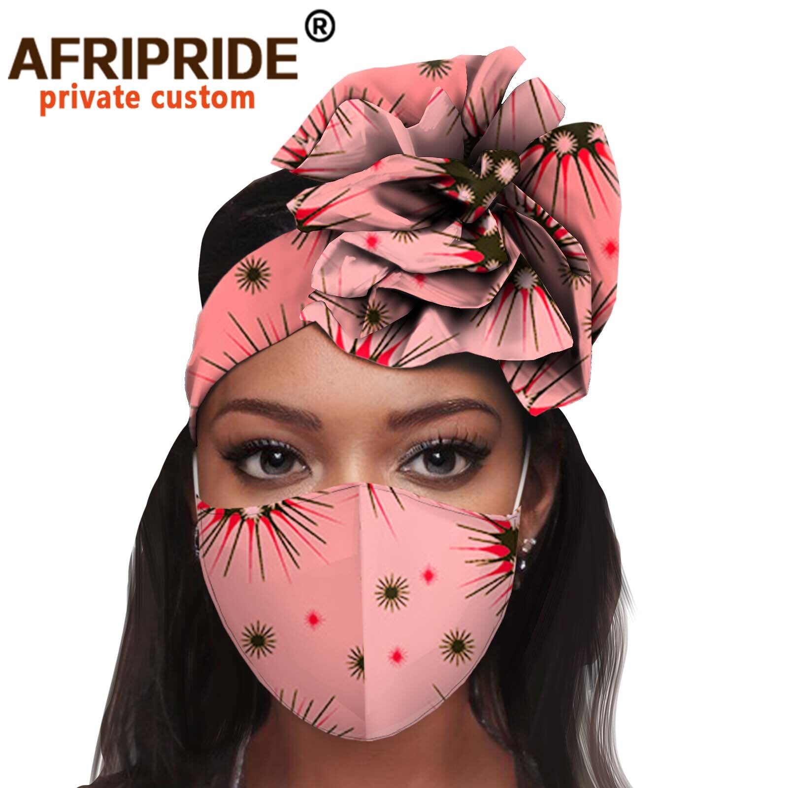 African 2 Piece for Women Headband Headwear Floral Turban Head Scarf Ladies Head Wrap Hair Accessories Match Print Mask A20H015