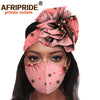 African 2 Piece for Women Headband Headwear Floral Turban Head Scarf Ladies Head Wrap Hair Accessories Match Print Mask A20H015