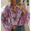 Fanbety Plus size Autumn Chic Blouses women Peacock Floral Print Long Sleeve Shirts women Casual V-neck Boho Blouse Tops Female - Surprise store