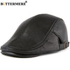 BUTTERMERE Men Beret Hat Real Leather Flat Cap Sheepskin Autumn Winter Male Brown