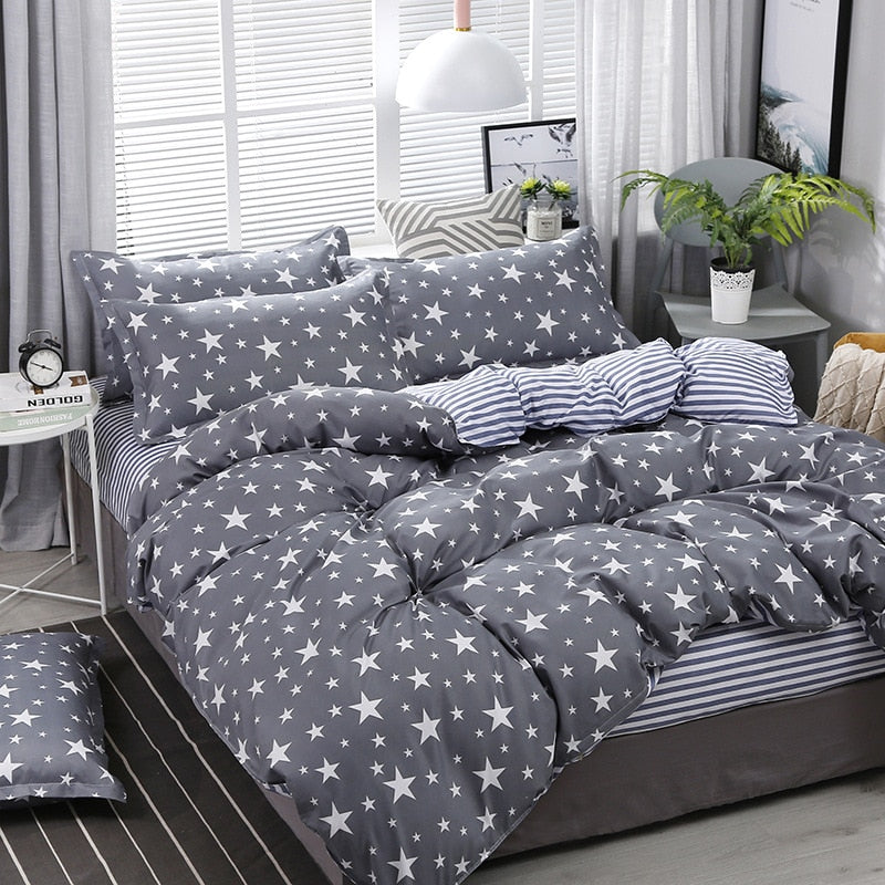 Classic Black White Grid Bedding Set Fashion Polka Dot Double Bed Linens Cover Set Quilt Pillowcase Shinging Star Pattern