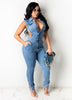 Summer Jeans Overalls Sexy Women Sleeveless Bodycon Blue Denim Pencil Jumpsuit Romper