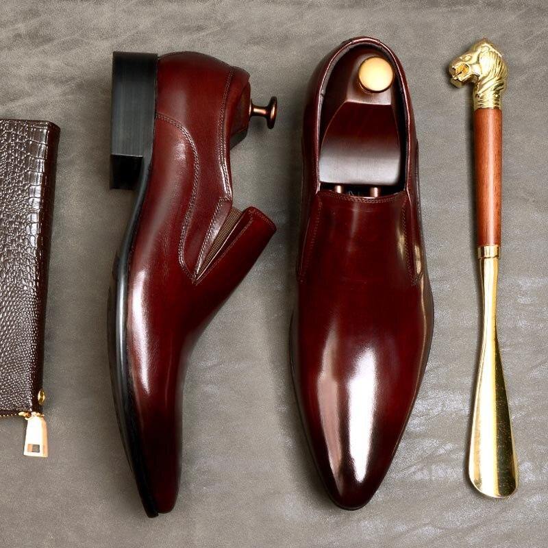 Men Dress Shoes Men Slip On Formal Wedding Shoes Pointed Toe Fashion Genuine Leather Flats Oxford Business Shoes For Men A163 - Surprise store