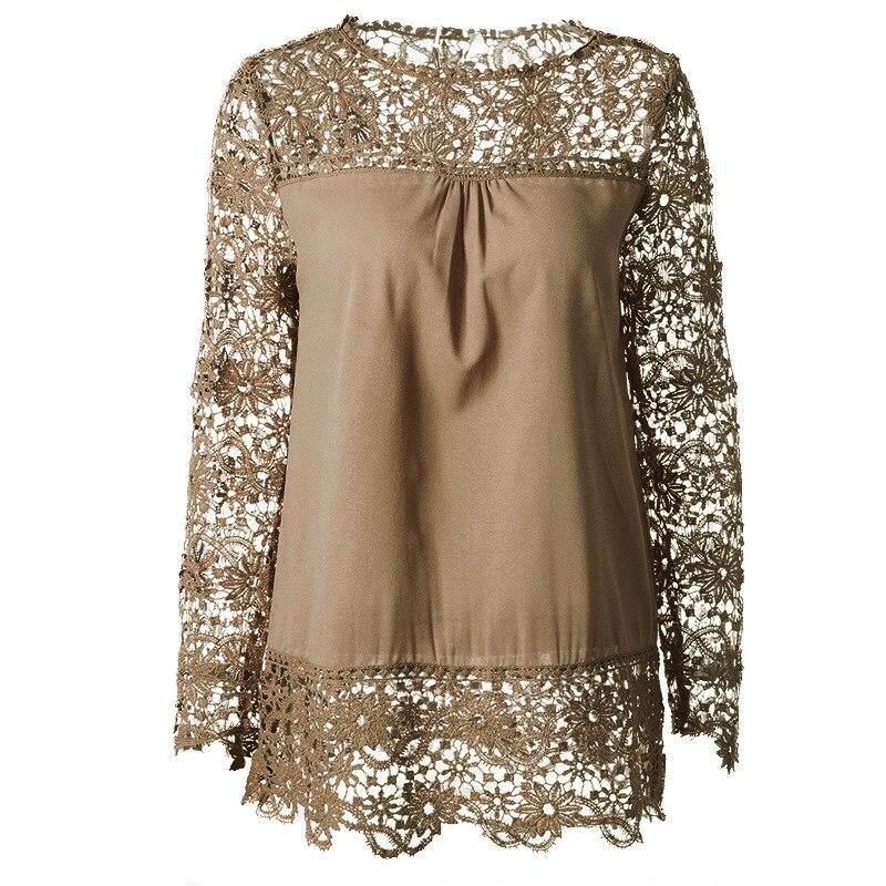 Spring and summer chiffon shirt women's casual long-sleeved hollow flower lace shirt shirt women - Surprise store