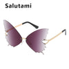 Unique Rimless Overiszed Butterfly Cat Eye Sunglasses For Women New Fashion Brand Gradient Sun Glasses Big Frame Female Shades
