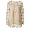Spring and summer chiffon shirt women's casual long-sleeved hollow flower lace shirt shirt women - Surprise store