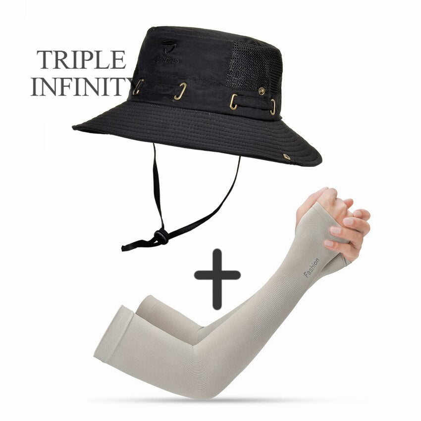 New Summer Mesh Breathable Bucket Hats Men's Outdoor Fishing Mountaineering Sun Hat Casual Foldable Adjustable Male Panama Hat