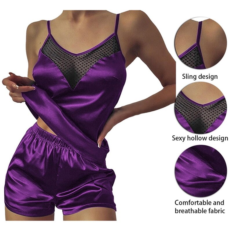 2021 Summer Women's Pajamas Set V-Neck Stretch Satin nightie for women Sexy Lingerie Sleepwear Pajamas Nightwear Home Clothes