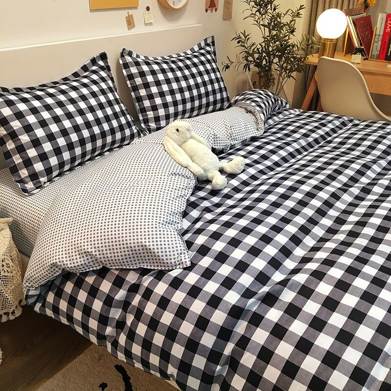 Classic Black White Grid Bedding Set Fashion Polka Dot Double Bed Linens Cover Set Quilt Pillowcase Shinging Star Pattern
