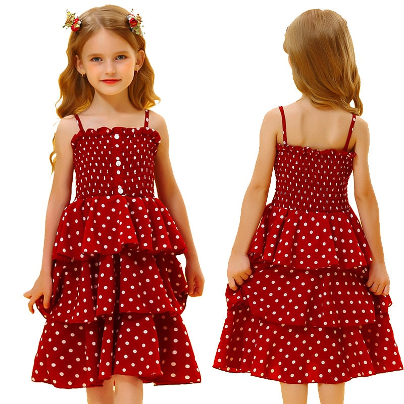 Girls Dresses 2021 Summer Polka Dots Princess Dress Elegant Female Kids Cake Dress Teens Girls 3-10 Years Children Clothes Party