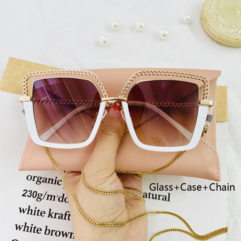 Luxury Square Sunglasses Women Men Alloy Chain Frame Sun Glasses Brand Design Female Shades Ladies Fashion Trending Eyeglasses