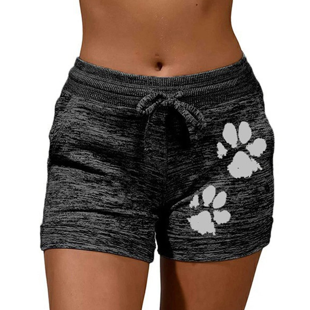 2020 woman shorts Women High Waist Cats Claw Print Drawstring Quick Dry Elastic Sports Shorts Women's Clothing женские шорты