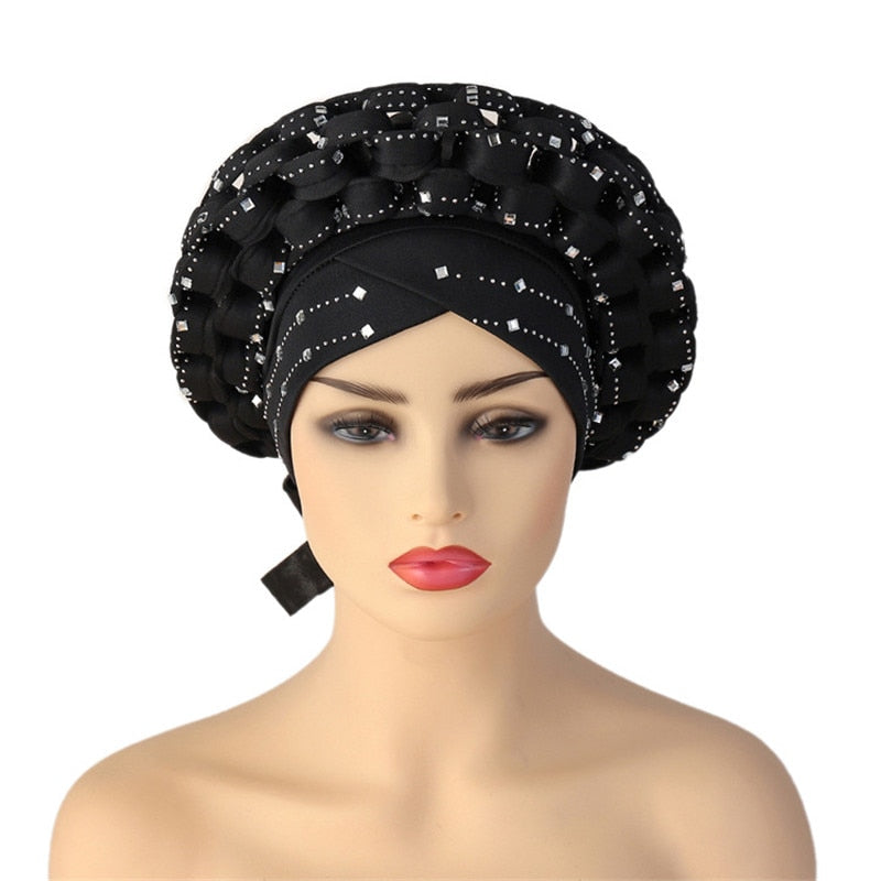 2021 Muslim Latest Shinning Sequins Headties Turban Cap for Women Ready To Wear Head Wraps African Auto Geles Headtie Bonnet
