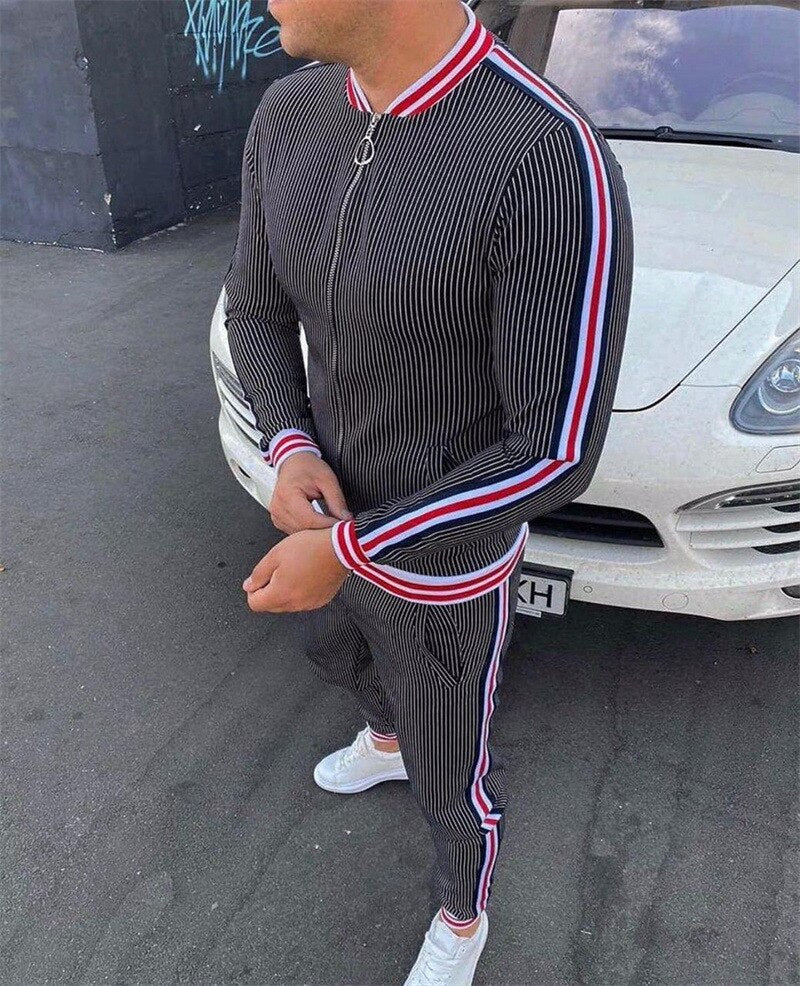 Muscle brothers 2021 new 3D printing retro men's leisure sports men's suit Plaid stripe coat Long pants men's suit