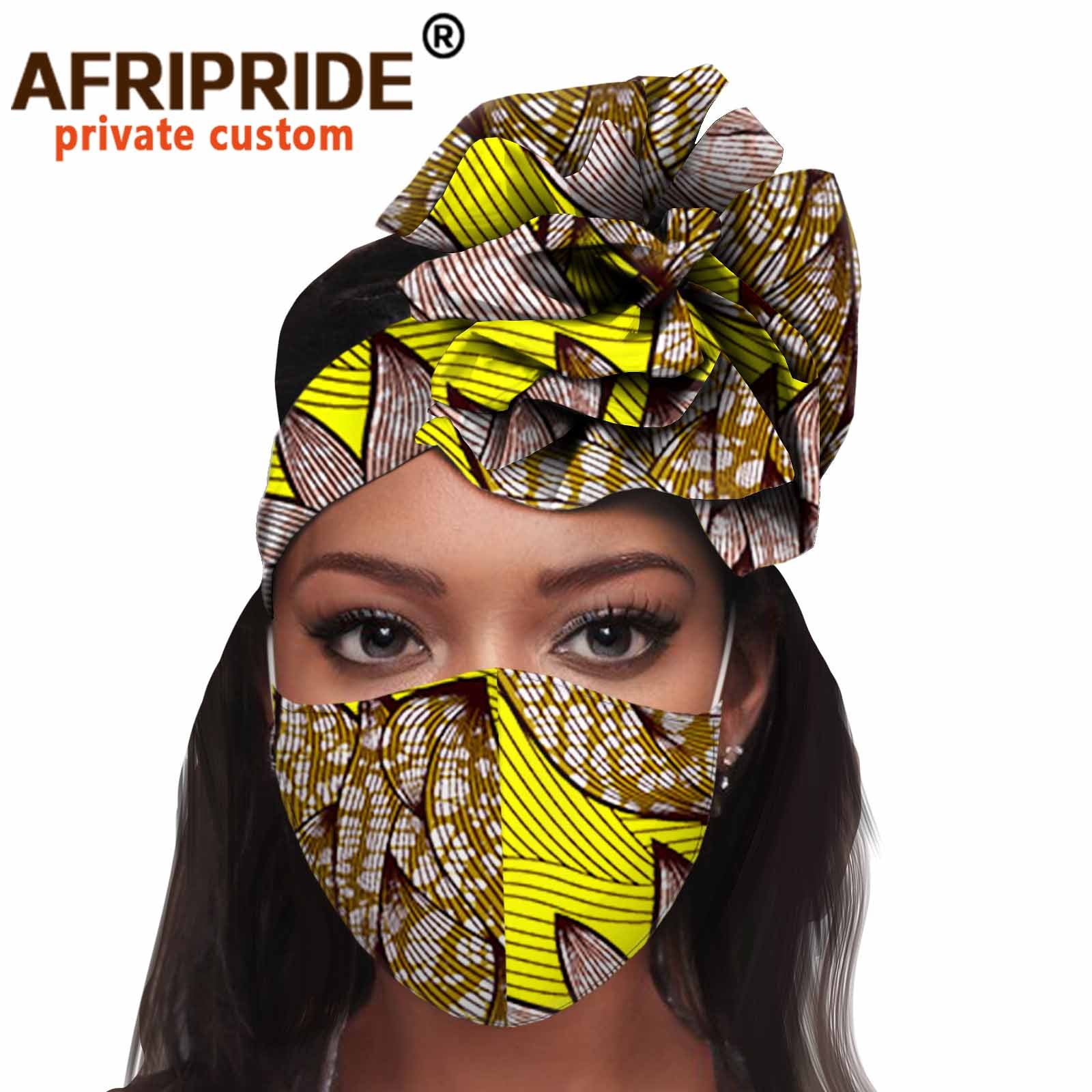 African 2 Piece for Women Headband Headwear Floral Turban Head Scarf Ladies Head Wrap Hair Accessories Match Print Mask A20H015