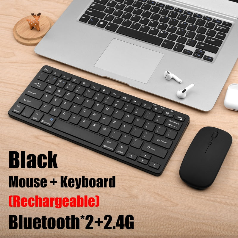 Bluetooth 5.0 & 2.4G Wireless Keyboard and Mouse Combo Mini Multimedia Keyboard Mouse Set For Laptop PC TV iPad Macbook Android