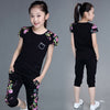 Children Clothing Sets Summer Girls Sports Suit Cotton Print Short Sleeve T Shirt & Pants 2Pcs Girls Clothes 6 8 9 10 12 Years