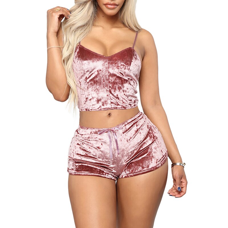 Ladies Pajama Set Cute Print Pattern Sleepwear Silk V Neck Sexy Pijama Satin Night Home Suits Wear Sleeveless Top And Shorts