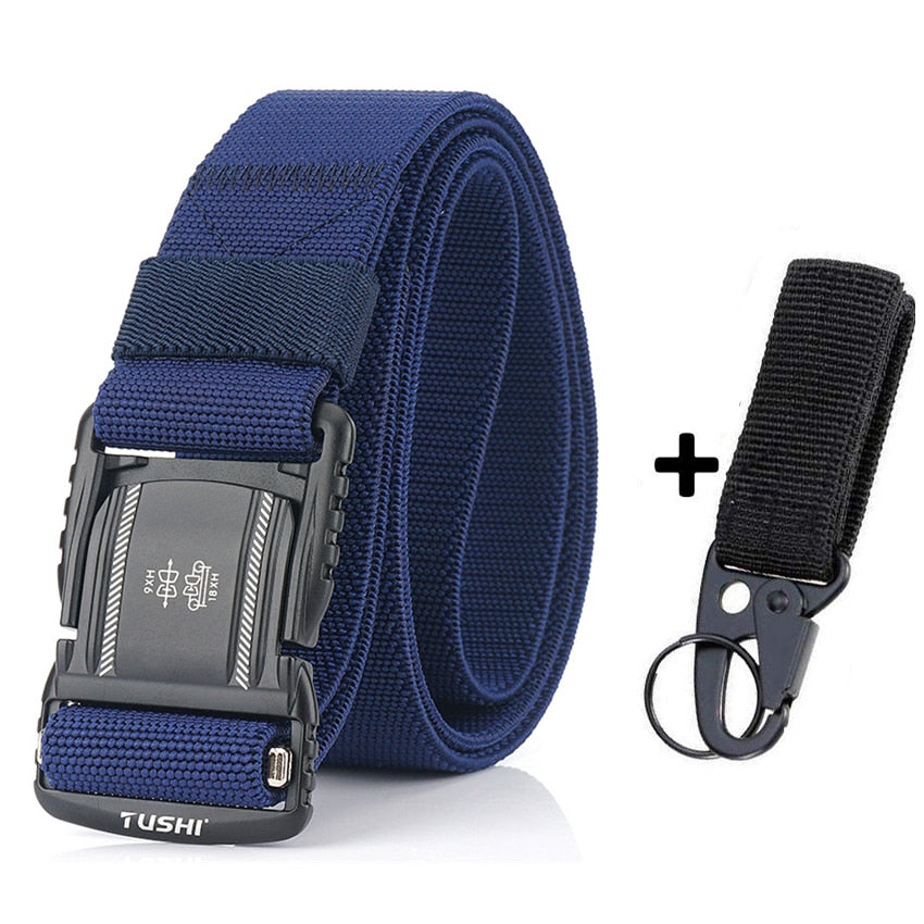 Elastic Men Belt Alloy Magnetic Buckle Outdoor Working Tactical Belt For Jeans Pants Casual Stretch Overalls Male Waist Belt New