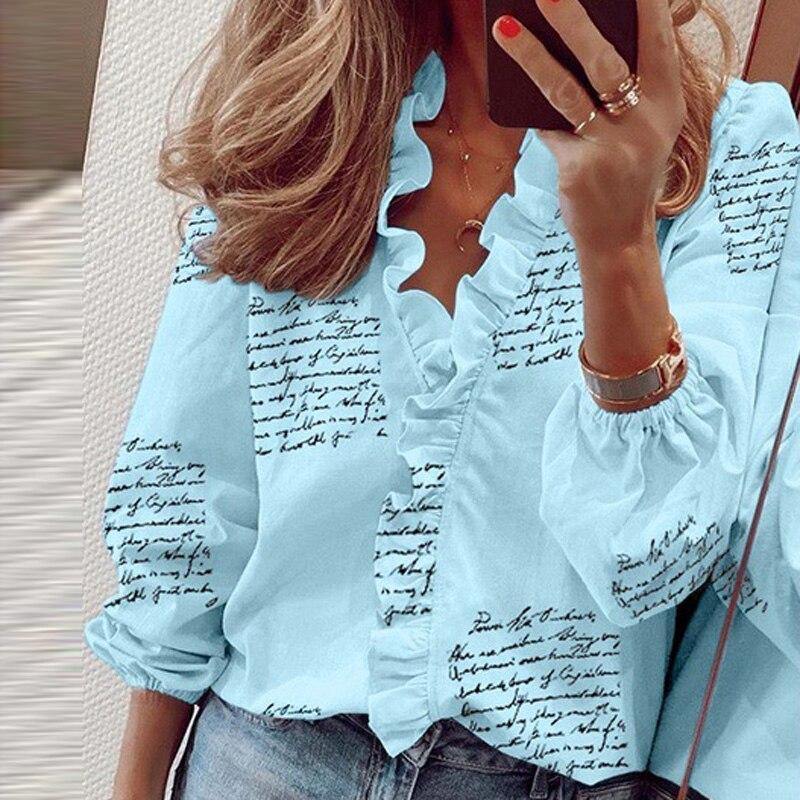3XL Summer Short Sleeve Printed Blouse Shirt Women Sexy Ruffle V-Neck Shirts Pullover Elegant Office Lady Blusa Tops Streetwear - Surprise store