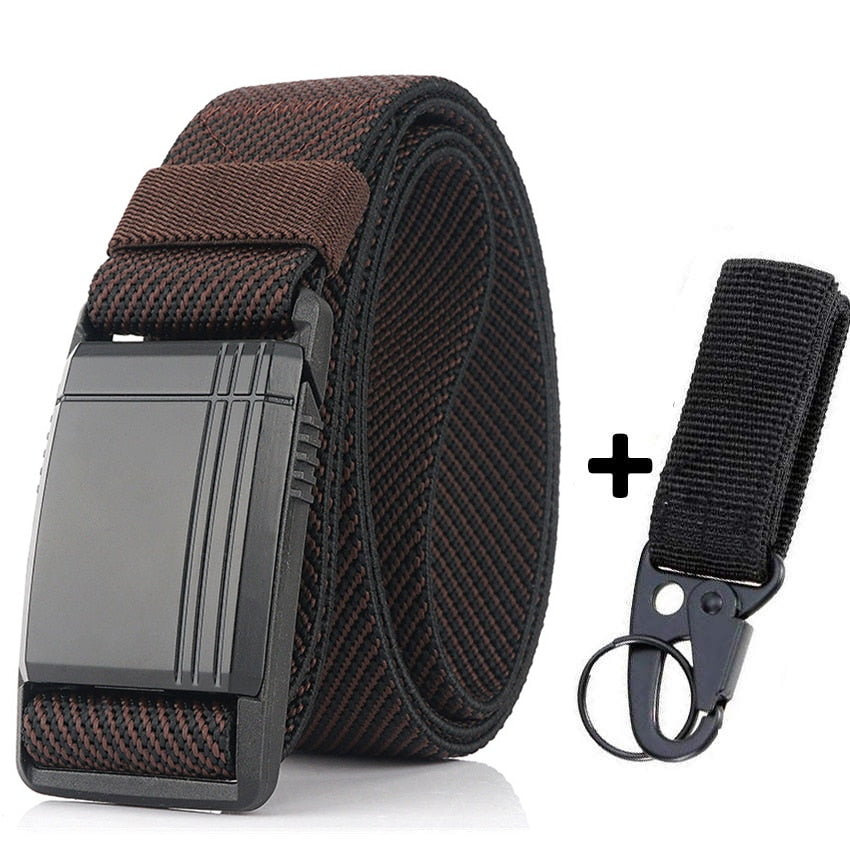 New Elastic Belt For Men Slide Metal Magnetic Buckle Adjustable Male Trousers Belts Military Combat Tactical Belts High Quality