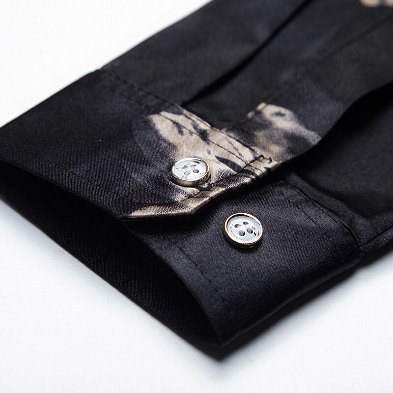 2021 Brand Long Sleeve Men Social Shirt Spring Streetwear Casual Floral Shirts Dress Mens Slim Regular Fit Clothes Fashions 0075