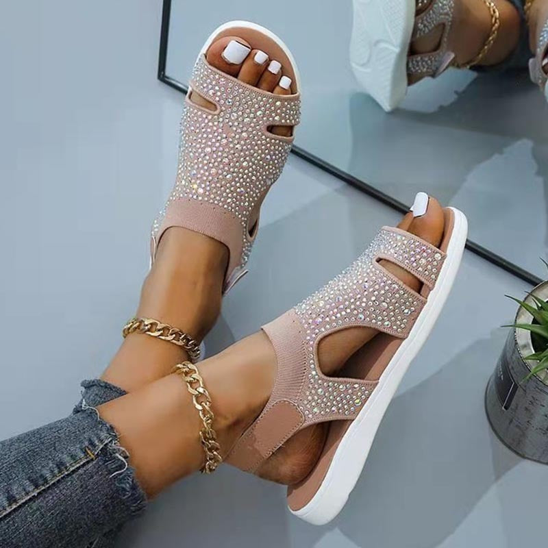 Summer Women Sandals Casual Platform Sandalias Crystal Open Toe Slip-On Solid Flats Chaussure Femme Beach Shoes for Women 2021