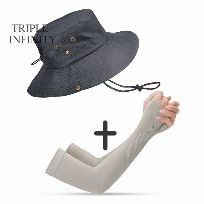 Outdoor Summer Men's Sun Hat Wide Brim Breathable Mountaineering Hiking Bucket Hat Anti-UV Sun Protection Sunshade Fishing Hat