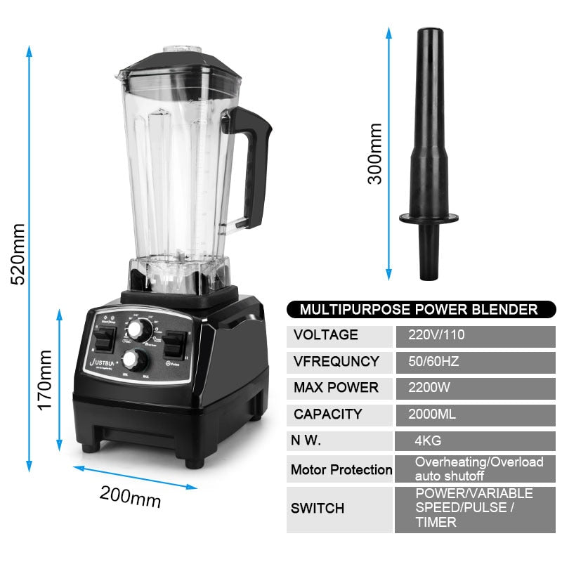 Timer BPA Free 3HP 2200W Commercial Blender Mixer Juicer Power Food Processor Smoothie Bar Fruit Electric Blender