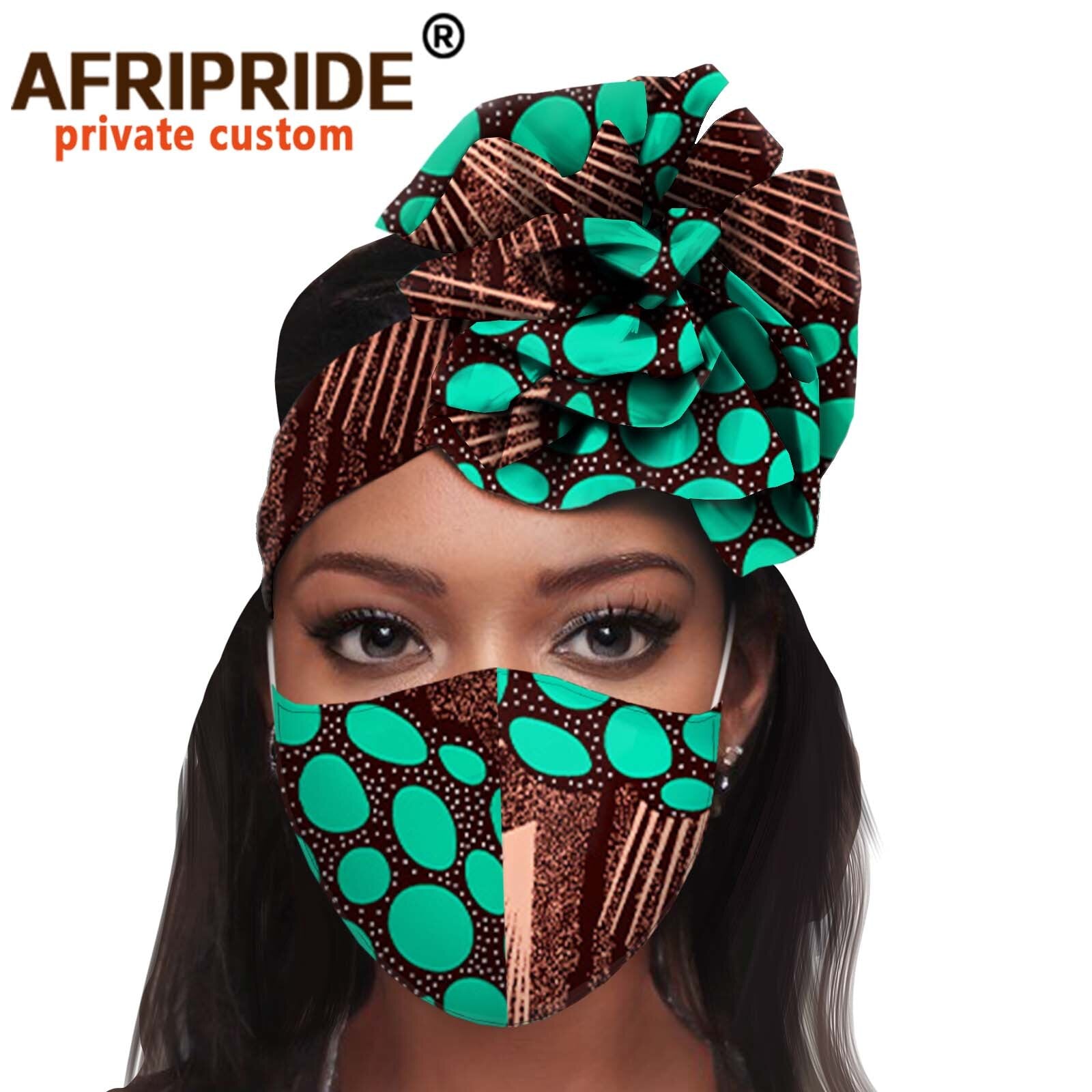 African 2 Piece for Women Headband Headwear Floral Turban Head Scarf Ladies Head Wrap Hair Accessories Match Print Mask A20H015
