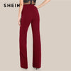 SHEIN Ginger High Rise Piped Pants Elegant Wide Leg Zipper Fly Plain Workwear Trousers Women Stretchy Highstreet Autumn Pants - Surprise store