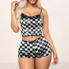 Ladies Pajama Set Cute Print Pattern Sleepwear Silk V Neck Sexy Pijama Satin Night Home Suits Wear Sleeveless Top And Shorts