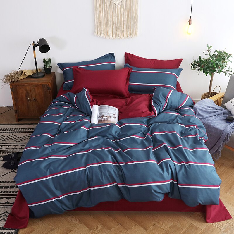 Stripe Bedding Set Nordic Duvet Cover Couple Bed Quilt Cover Simple Bed Sheet Single Double Queen King Size 4 pcs Bed Linens