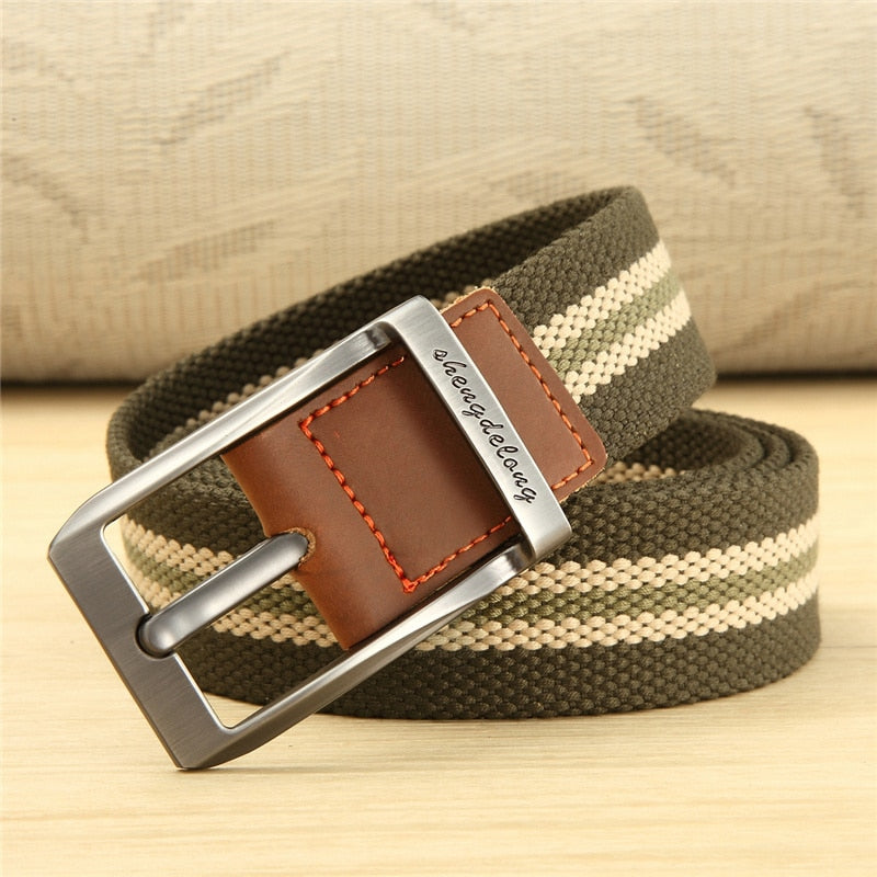 MEDYLA Canvas Belt Men's Casual Alloy Pin Buckle Belts Young Students' Military Training Belts Pants Striped Quality Belt