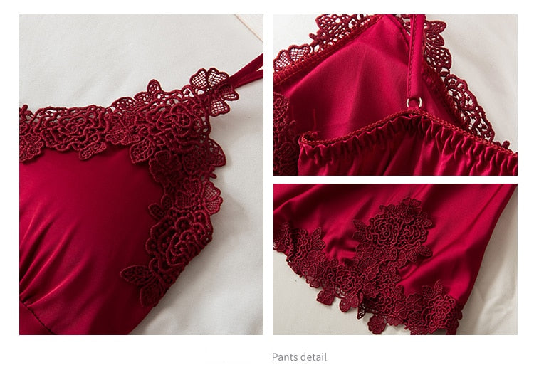 AGOTYOO 5 Piece Pajamas Sets Sexy Lace Stain Homewear Women Pajamas Faux Silk Dressing Gown Summer Autumn Robe Sleepwear Pyjama