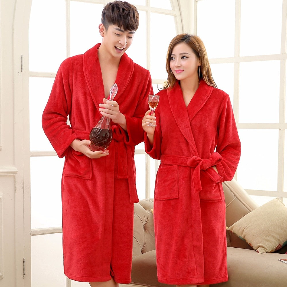New Arrival Luxury Winter Long Bathrobe Warm Silk Flannel Kimono Bath Robe for Women Men Night Dressing Gown Bridesmaid Robes