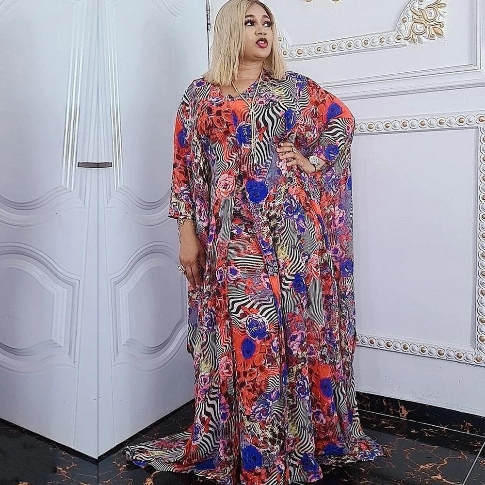 2 Piece Set Women Africa Clothes 2021 African Dashiki New Fashion Two Piece Suit Long Tops + Wide Pants Party Plus Size For Lady