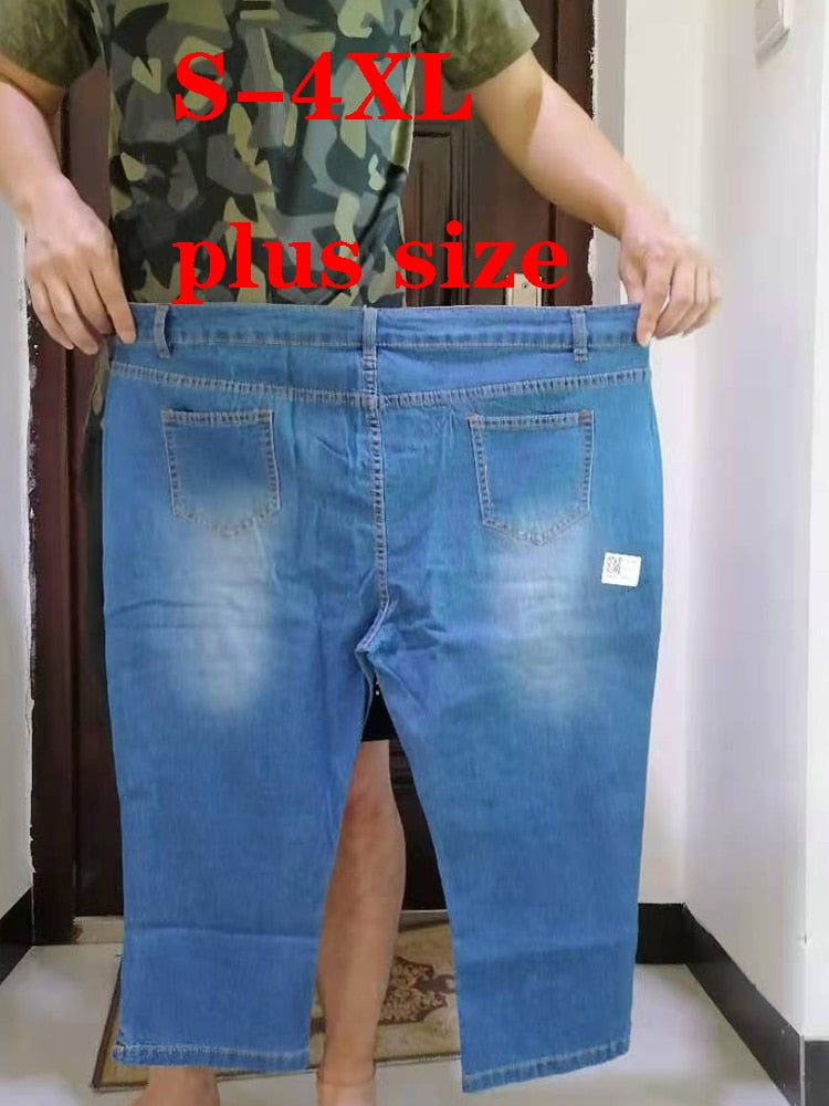 4XL Plus Size Jeans Women's Capri Pants Summer Breeches Mid Waist Washed Denim Shorts Calf-Length Cotton Casual Clothing