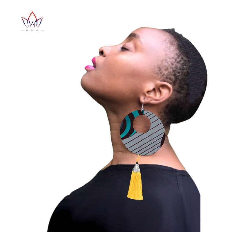 2020 African Cloth Fabric Earrings Handmade Earrings With Tassels For Women African Print Ankara Big Oversized Earrings SP032