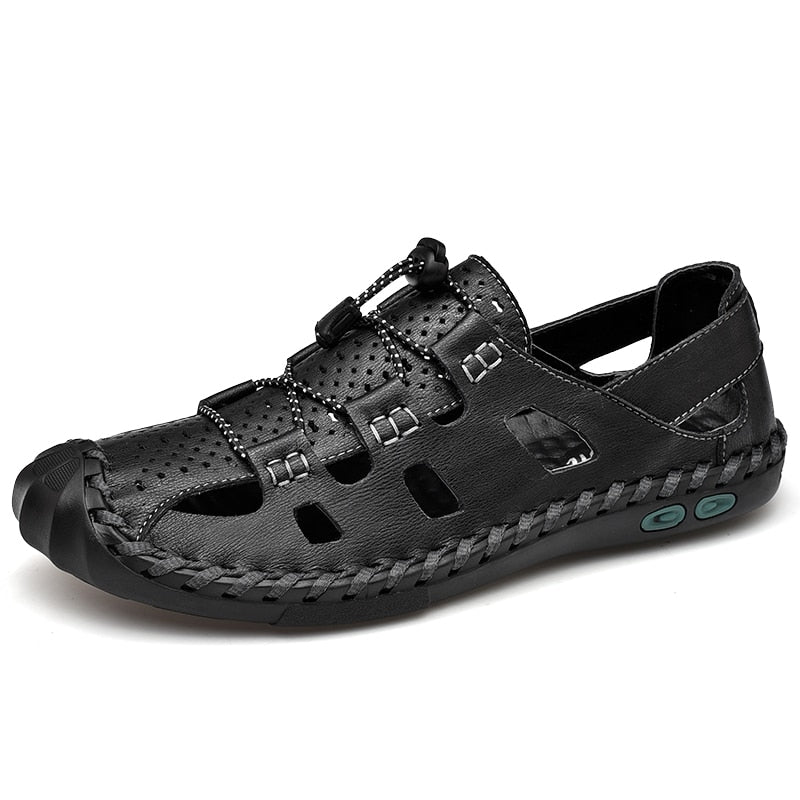 2021 New Summer Men's Leather Sandals Brand Fashion Casual Handmade Roman Sandals Outdoor Sport Hiking Beach Sandals Big Size 48