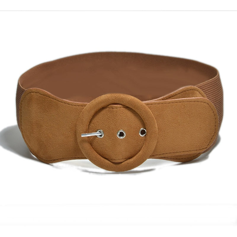 Women's Fashion Suede Elasticated Belt Down Jacket Wide Belt Good Matching lady's Dress Pin Buckle Girdle Buckle Soft waistband
