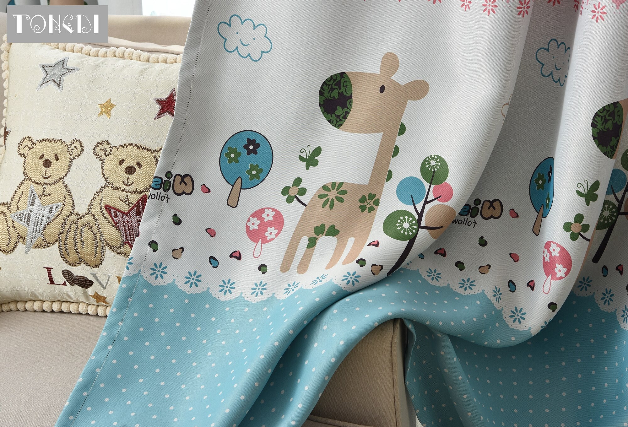 TONGDI Children Printing Lovely Animal Blackout Curtains High-grade Decoration For Home Parlor Sitting Room Bedroom Living Room