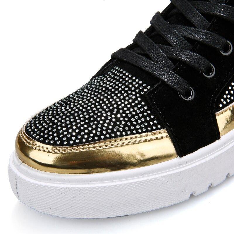 2019 Cool Men High Top Men Gold Glitter Sneakers Lace Up Crystal Platform Flats Gold Shoes Man Sequins krasovki Bling Shoes AC-2 - Surprise store