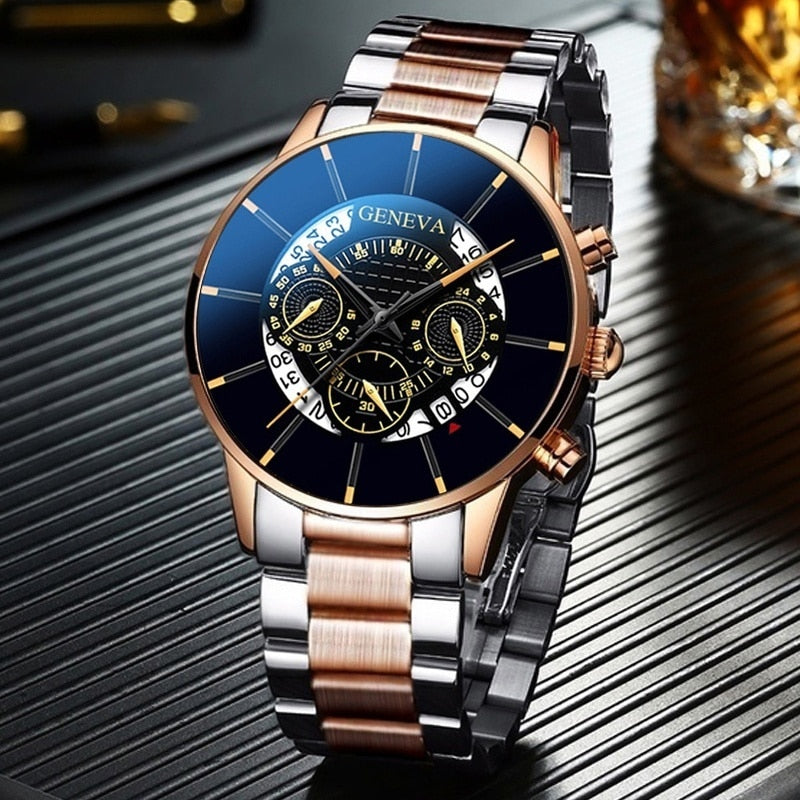 2021 Fashion Men's Quartz Watch Classic Black Wristwatch Steel Belt Luxury Calendar Business Watch Herren Uhren Gifts for Men