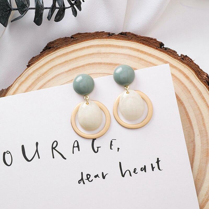 Fashion Candy Color Smooth Acrylic Drop Earrings Simple Geometric Round Button Statement Earrings with stones bijoux femme 2019 - Surprise store