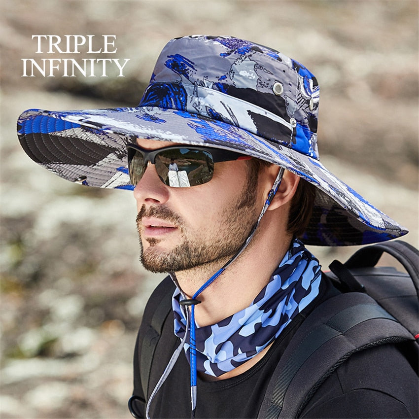 New Fashion Sun Hat Male Sunshade Summer Outdoor Fishing Sun-proof Breathable Foldable Big Wide Brim Men's Panama Hat Bucket Hat