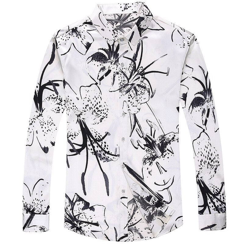 2021 Brand Long Sleeve Men Social Shirt Spring Streetwear Casual Floral Shirts Dress Mens Slim Regular Fit Clothes Fashions 0074