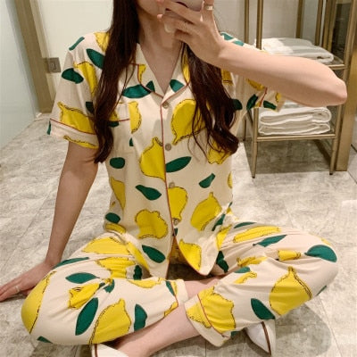 Pyjamas women short sleeve long pant summer sleepwear pajamas set cute cartoon cotton pijamas suit new home clothes 15 styles