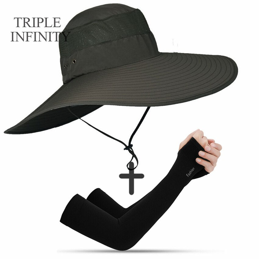 New Summer Sun Hat For Man Outdoor Quick-drying Sun-proof Men's Panama Hat Fishing Breathable Male Large Wide Brim Bucket Hats